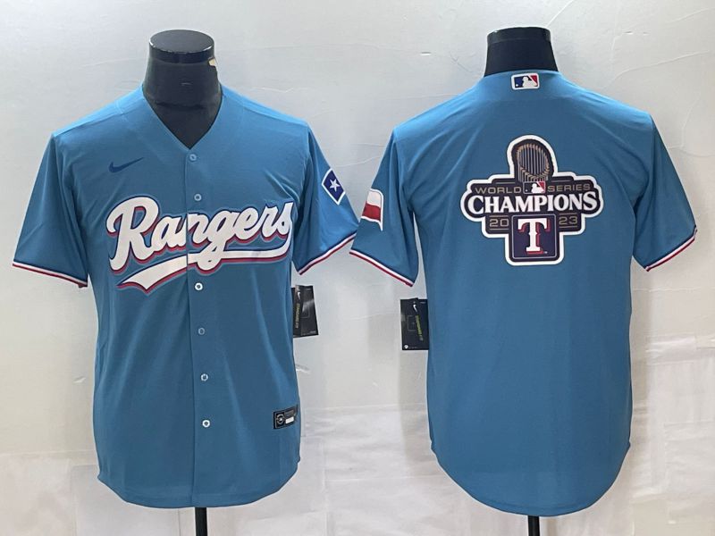 Men Texas Rangers Blank Light Blue Game Nike 2023 MLB Jersey style 3